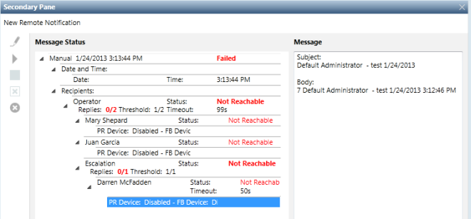 Message Status List in the Secondary Pane